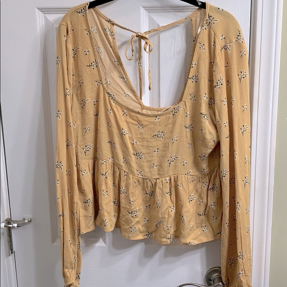 Yellow Peplum Crop Top with Open Back